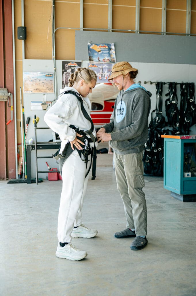 bride getting suited up